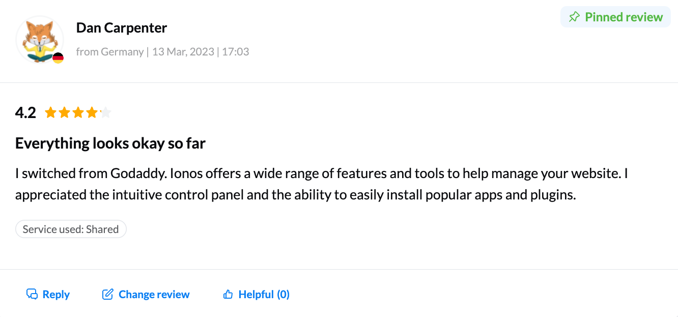 A HostAdvice review saying IONOS has an intuitive control panel.