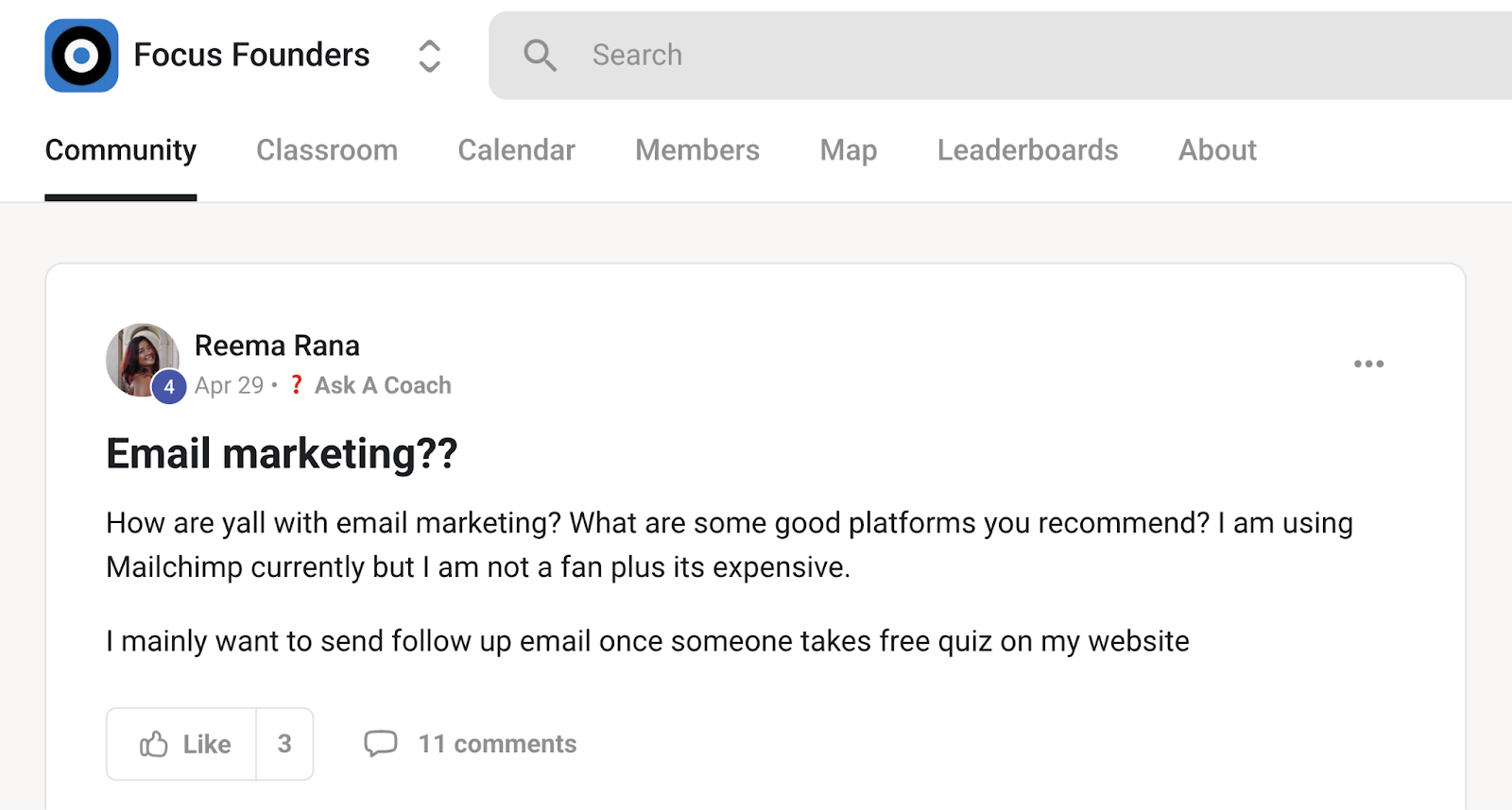 A marketer posts a question and gets helpful comments from the group.