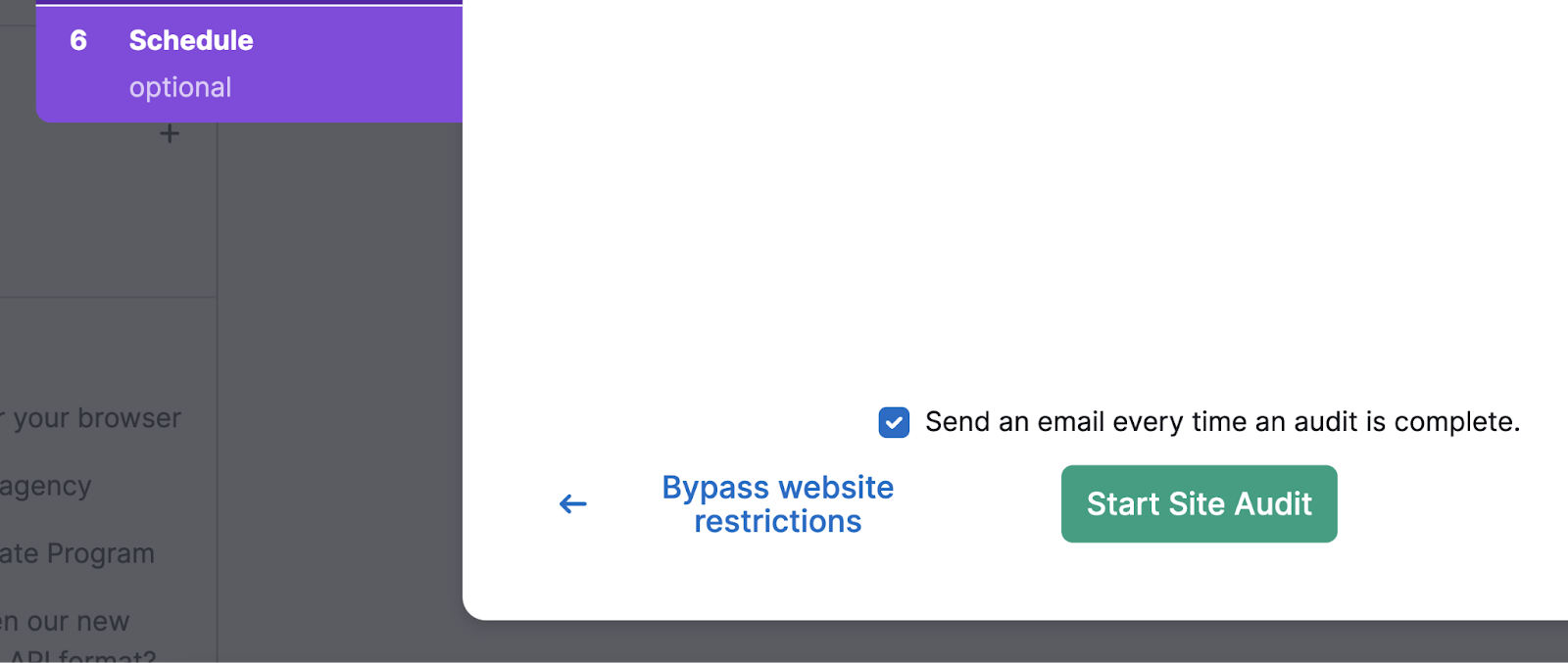 "Start Site Audit" button