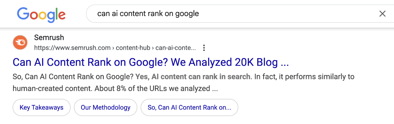 Organic search result appears on the Google SERP for the query.