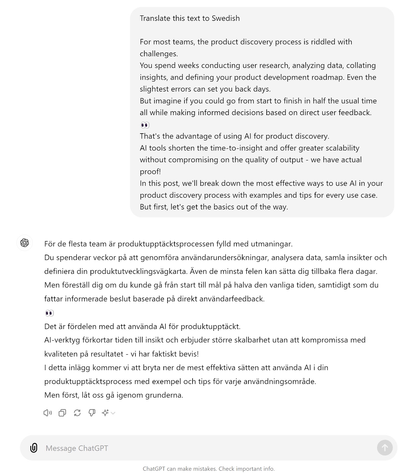 "Translate this text to Swedish" prompt used in ChatGPT tool