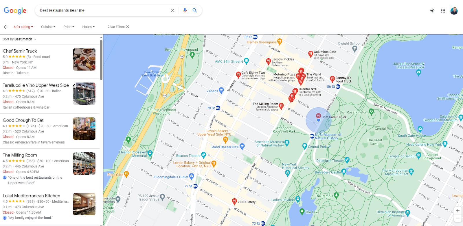 U.S. Google Local Finder results on desktop.