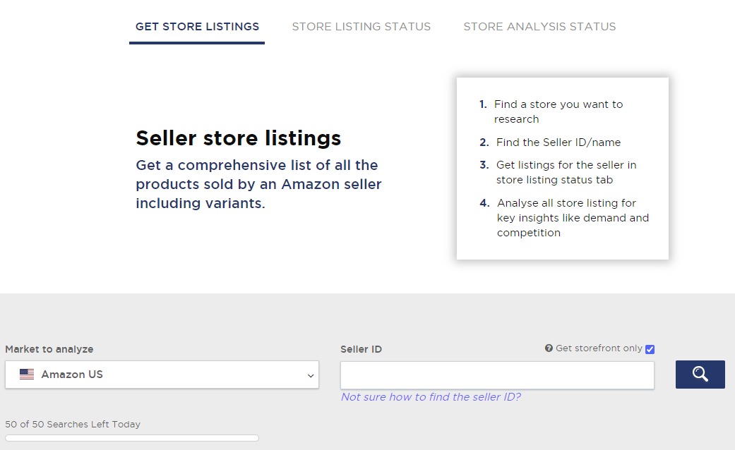 Searching for a store in the &lsquo;Store Analysis&rsquo; feature of Product Research Pulse.