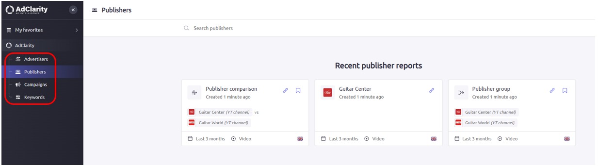 Accessing the report categories in AdClarity &mdash; Advertising Intelligence