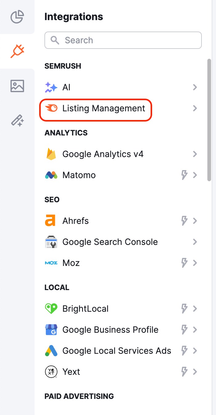 Semrush Local tools highlighted with a red rectangle in the left menu.