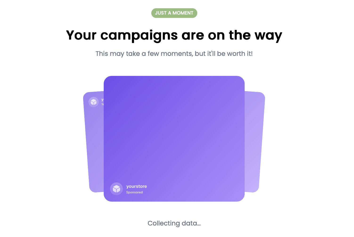 The ad campaign creation loading screen in Ads Launch Assistant.